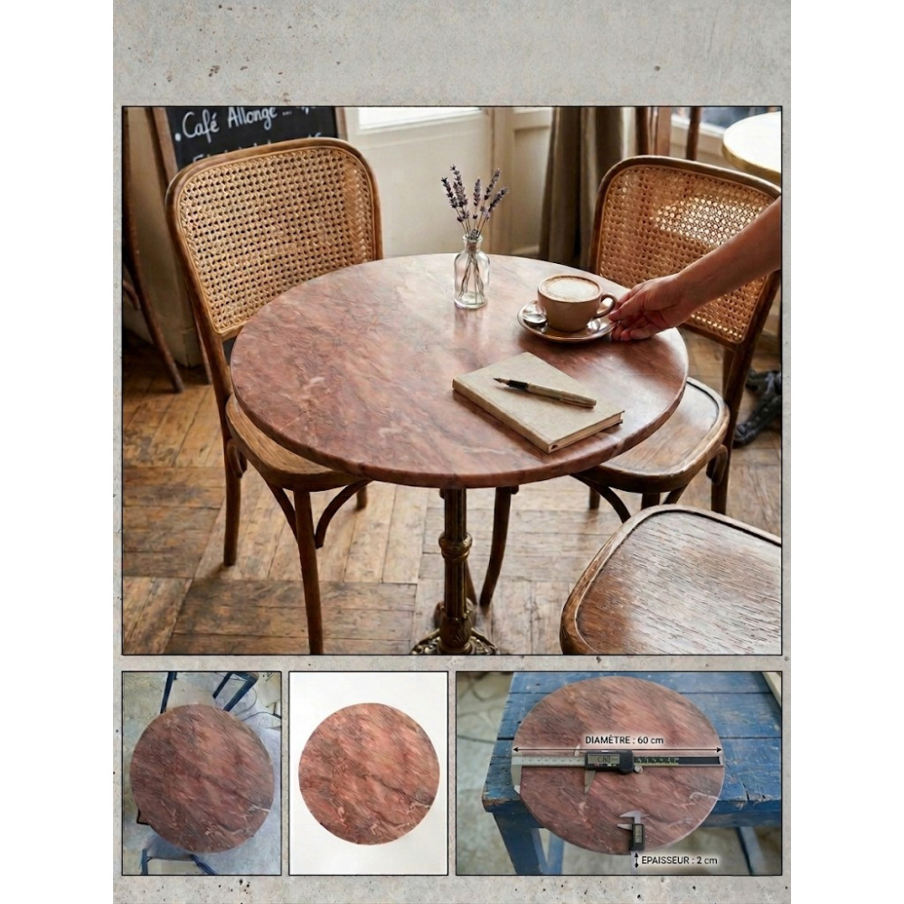 Plateau de Table Rond en Marbre Noisette Fleurie | Pétale